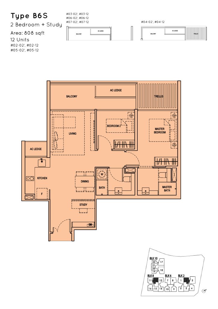 Kandis Residence floor plan 807 sqft Type B6S