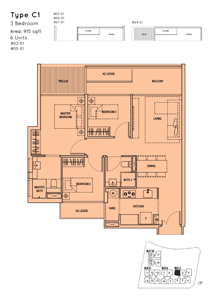 Kandis Residence floor plan 915 sqft Type C1
