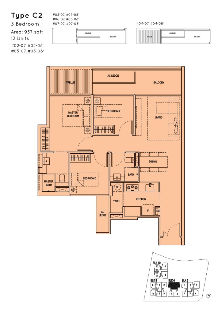 Kandis Residence floor plan 936 sqft Type C2