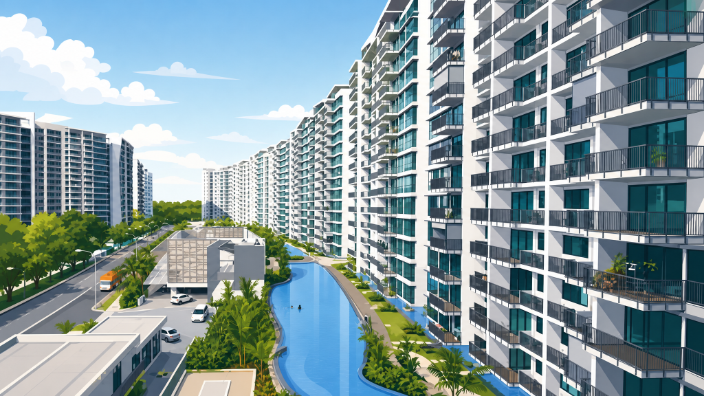 Kingsford Waterbay condominium exterior along the waterway