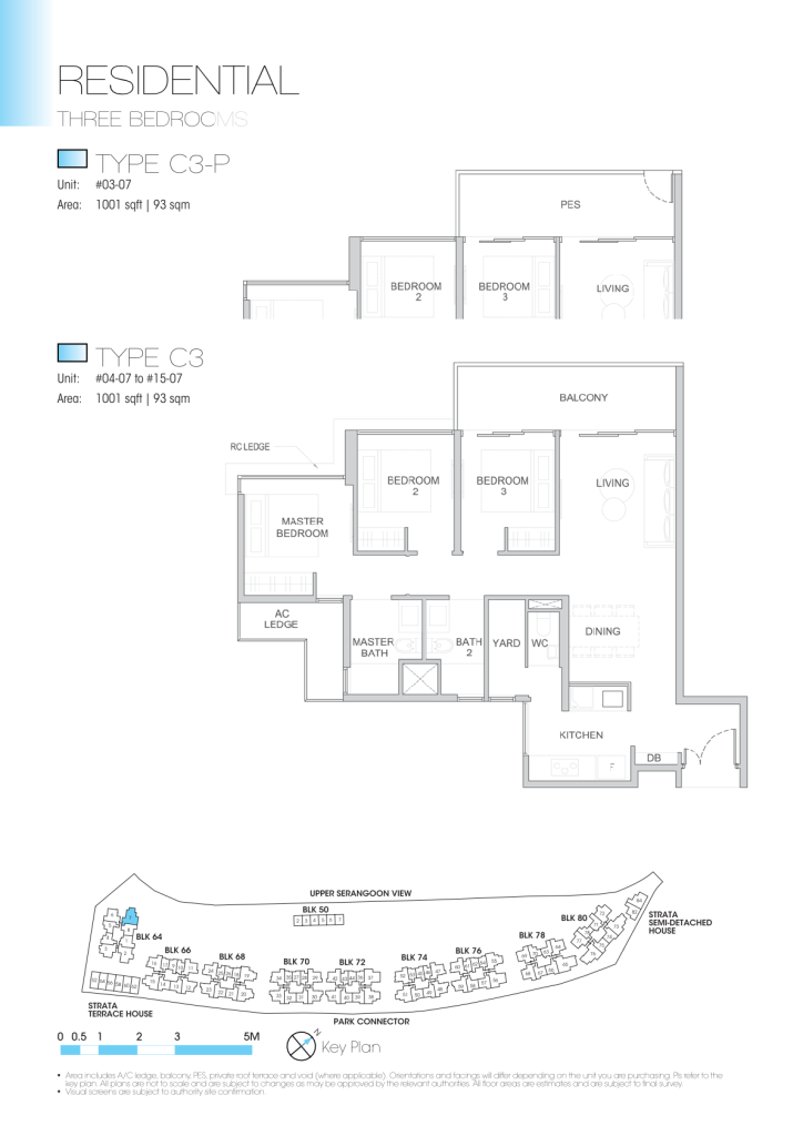 Kingsford Waterbay floor plan Type C3, 1001 sqft, Hougang, Singapore