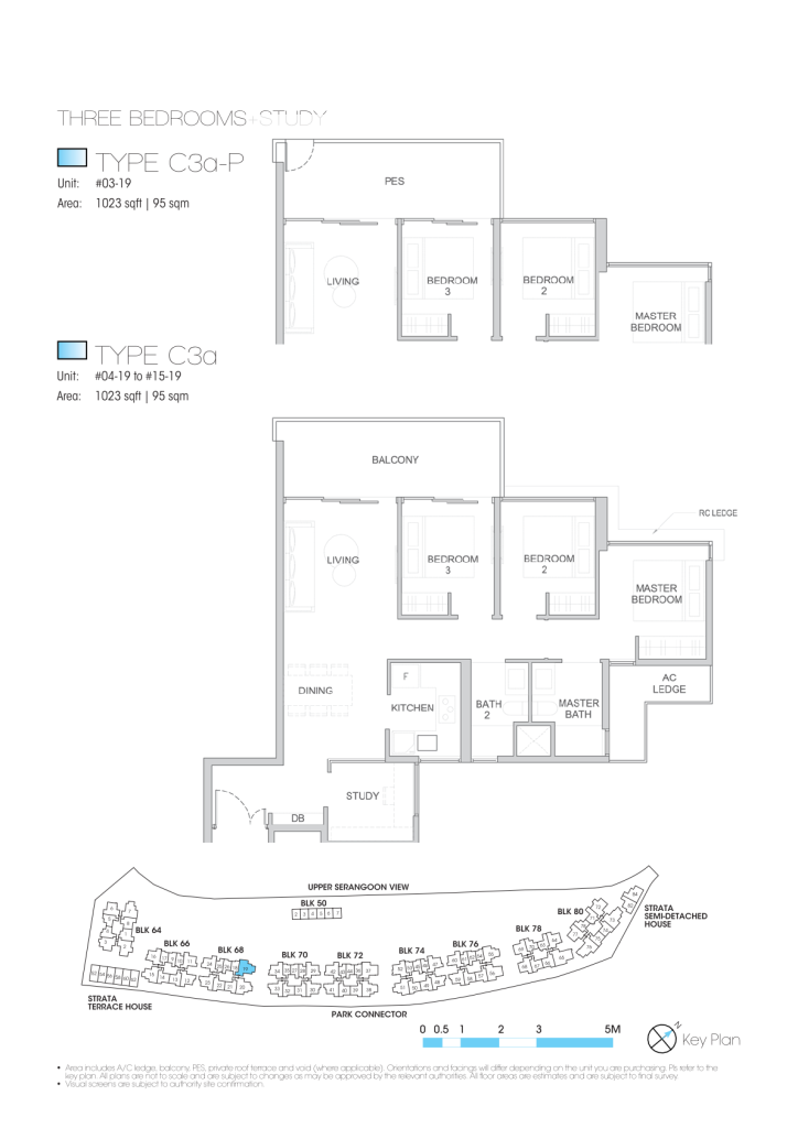 Kingsford Waterbay floor plan Type C3a, 1023 sqft, Hougang, Singapore