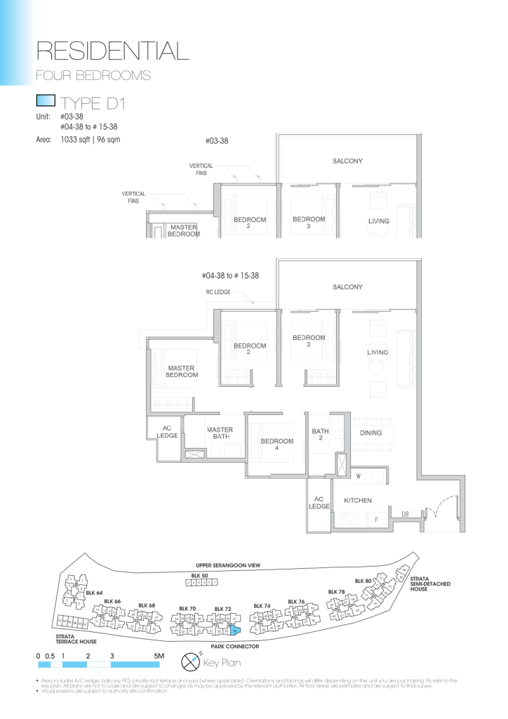 Kingsford Waterbay floor plan Type D1, 1033 sqft, Hougang, Singapore