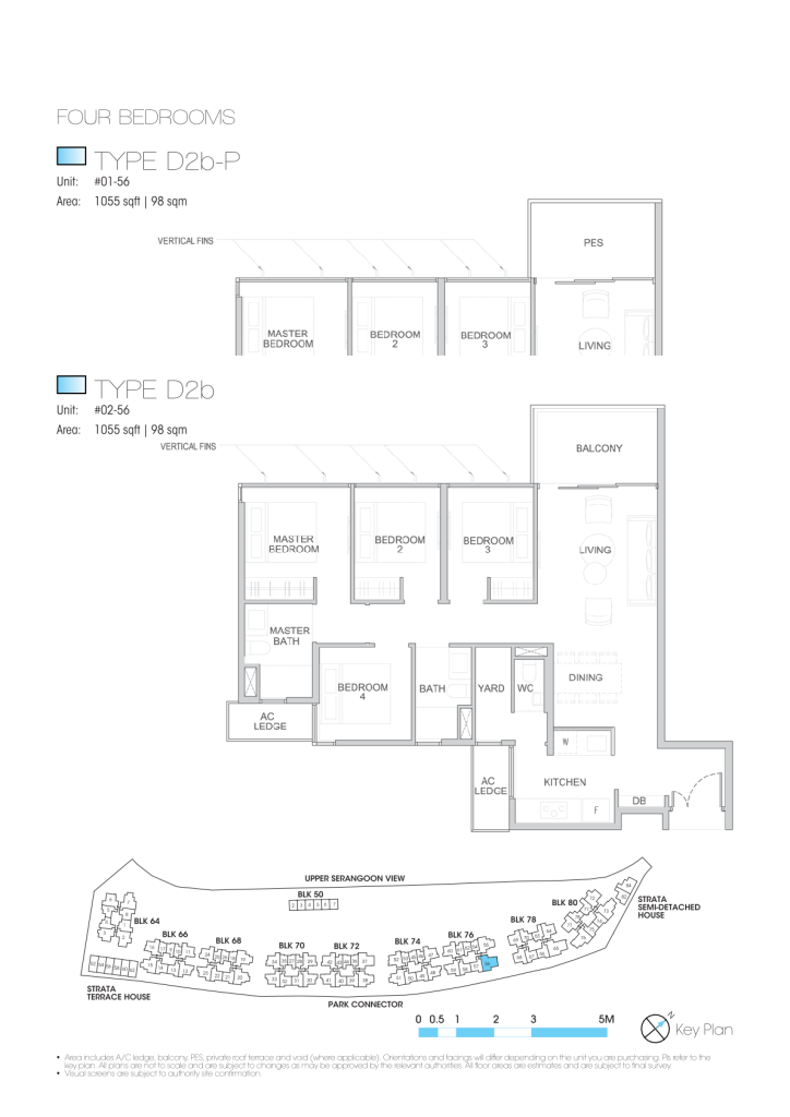 Kingsford Waterbay floor plan Type D2b, 1055 sqft, Hougang, Singapore