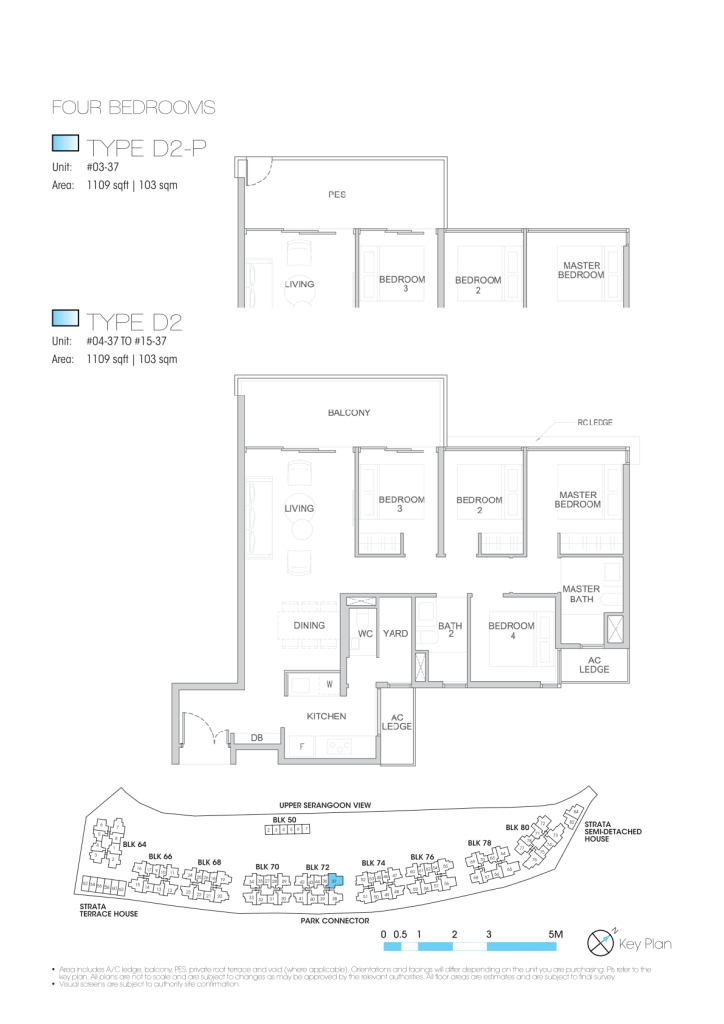 Kingsford Waterbay floor plan Type D2, 1109 sqft, Hougang, Singapore