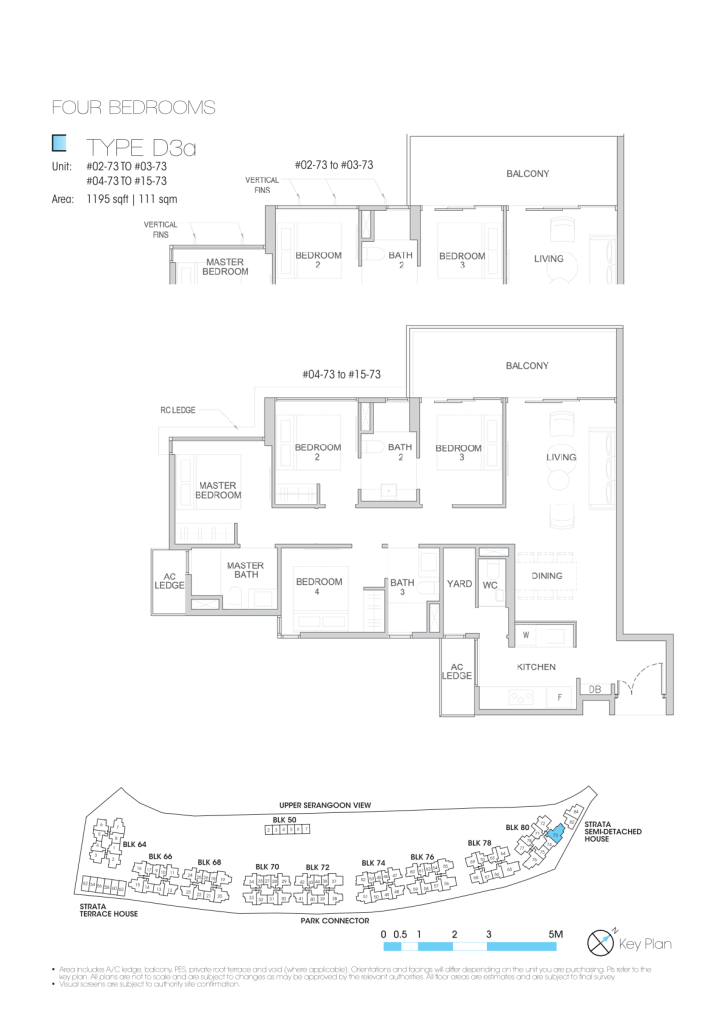 Kingsford Waterbay floor plan Type D3a, 1195 sqft, Hougang, Singapore