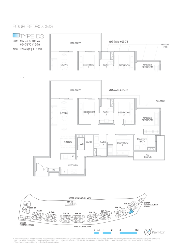 Kingsford Waterbay floor plan Type D3, 1216 sqft, Hougang, Singapore