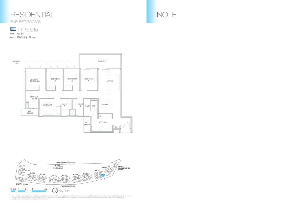 Kingsford Waterbay floor plan Type E1a, 1302 sqft, Hougang, Singapore