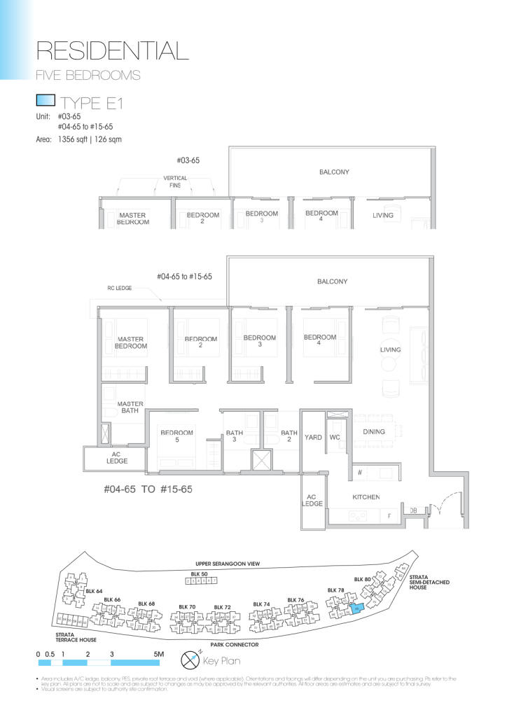 Kingsford Waterbay floor plan Type E1, 1356 sqft, Hougang, Singapore