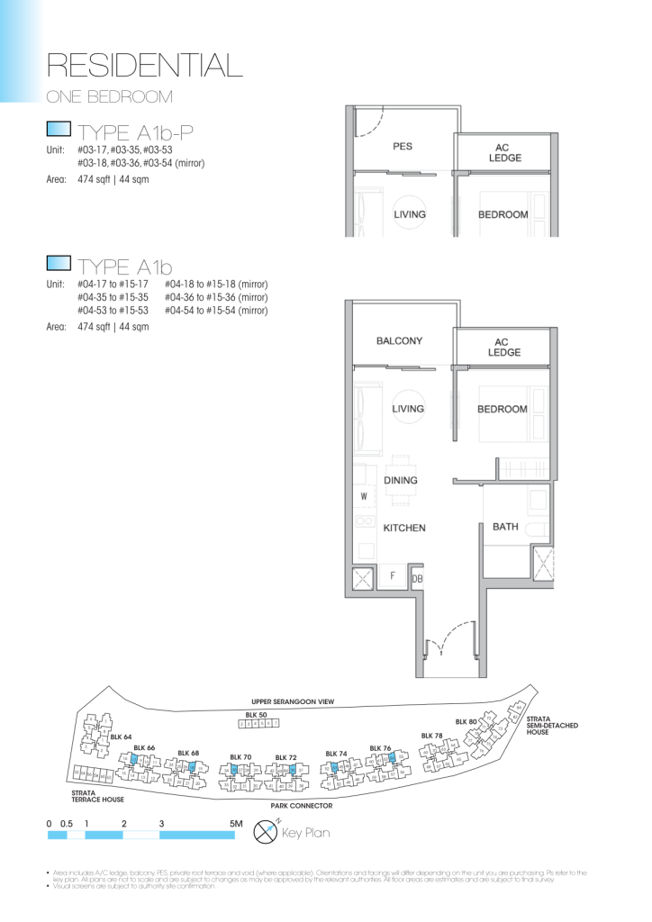 Kingsford Waterbay floor plan Type A1b, 474 sqft, Hougang, Singapore