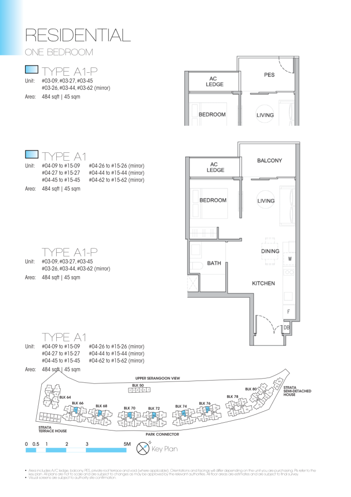 Kingsford Waterbay floor plan Type A1, 484 sqft, Hougang, Singapore