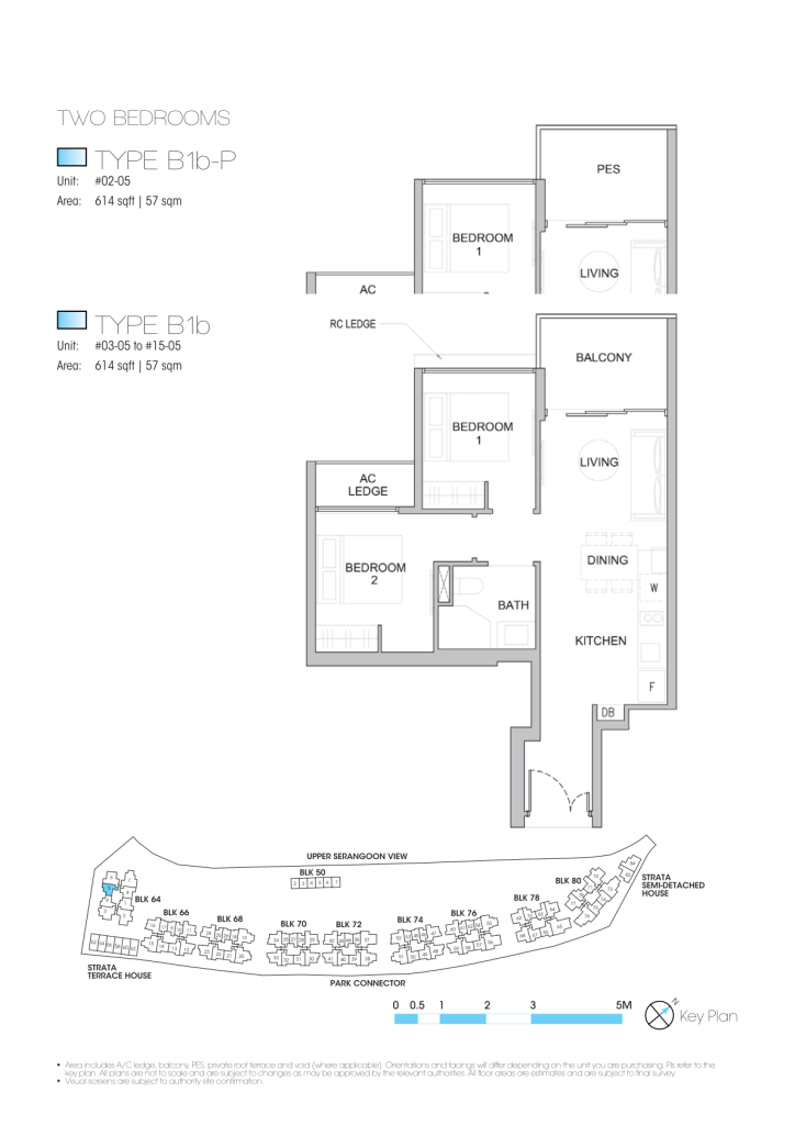 Kingsford Waterbay floor plan Type B1b, 614 sqft, Hougang, Singapore
