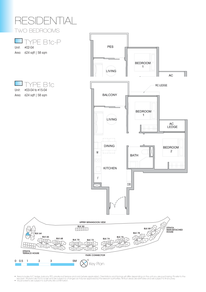 Kingsford Waterbay floor plan Type B1c, 624 sqft, Hougang, Singapore