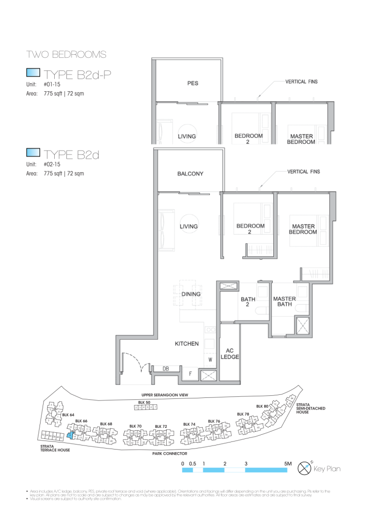 Kingsford Waterbay floor plan Type B2d, 775 sqft, Hougang, Singapore