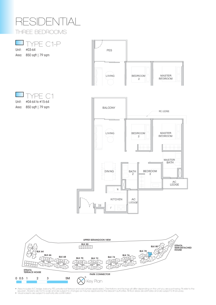 Kingsford Waterbay floor plan Type C1, 850 sqft, Hougang, Singapore