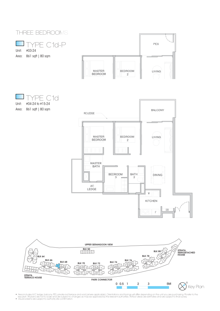 Kingsford Waterbay floor plan Type C1d, 861 sqft, Hougang, Singapore