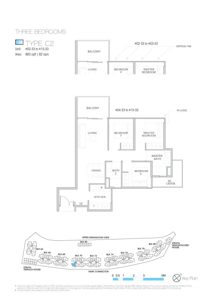 Kingsford Waterbay floor plan Type C2, 883 sqft, Hougang, Singapore