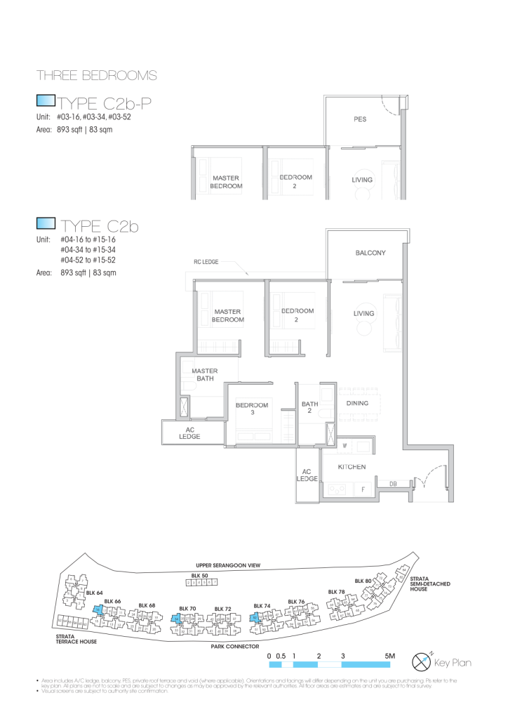 Kingsford Waterbay floor plan Type C2b, 893 sqft, Hougang, Singapore