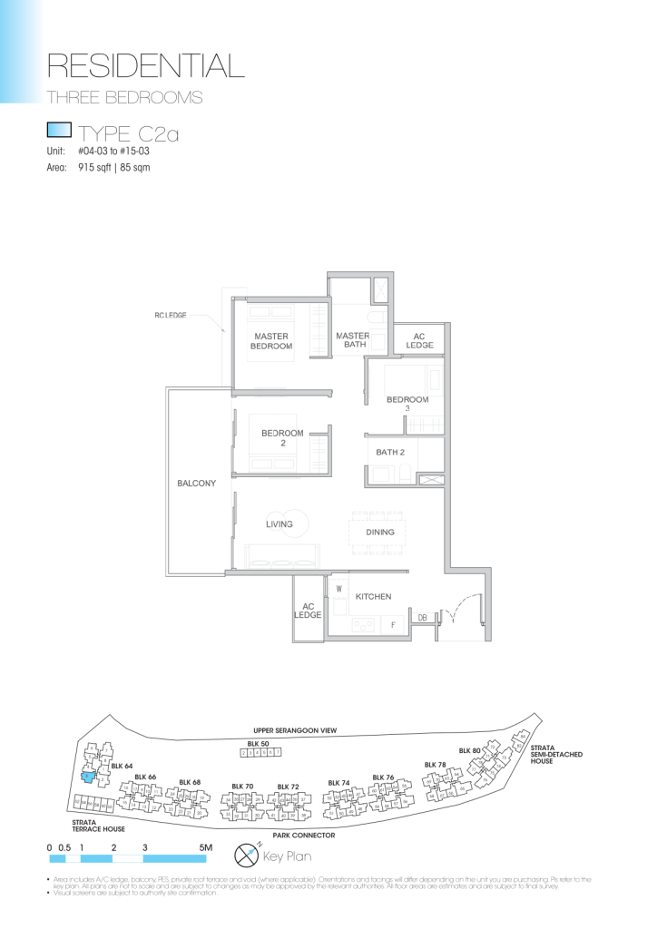 Kingsford Waterbay floor plan Type C2a, 915 sqft, Hougang, Singapore