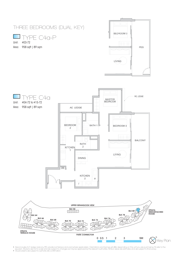 Kingsford Waterbay floor plan Type C4a, 958 sqft, Hougang, Singapore