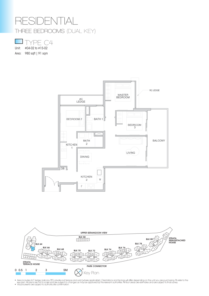Kingsford Waterbay floor plan Type C4, 980 sqft, Hougang, Singapore