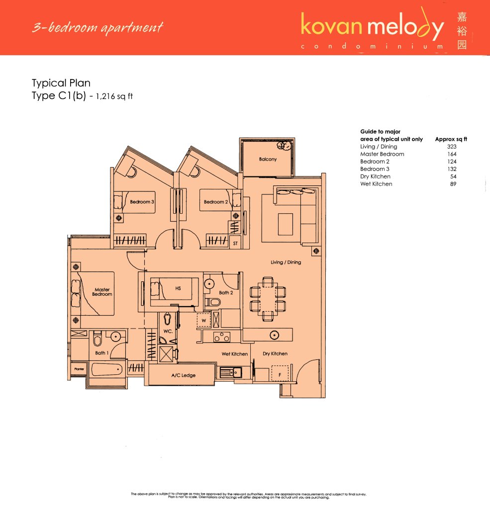 Kovan Melody floor plan Type Type-C1b, 1216 sqft, Hougang, Singapore