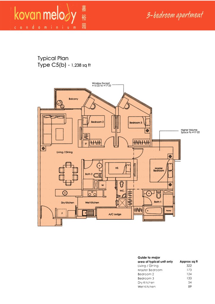 Kovan Melody floor plan Type C5b, 1238 sqft, Hougang, Singapore