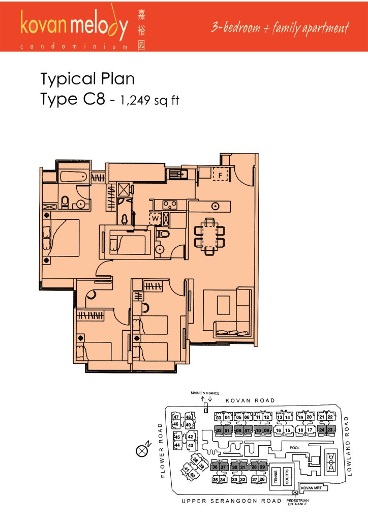 Kovan Melody floor plan Type C8, 1249 sqft, Hougang, Singapore