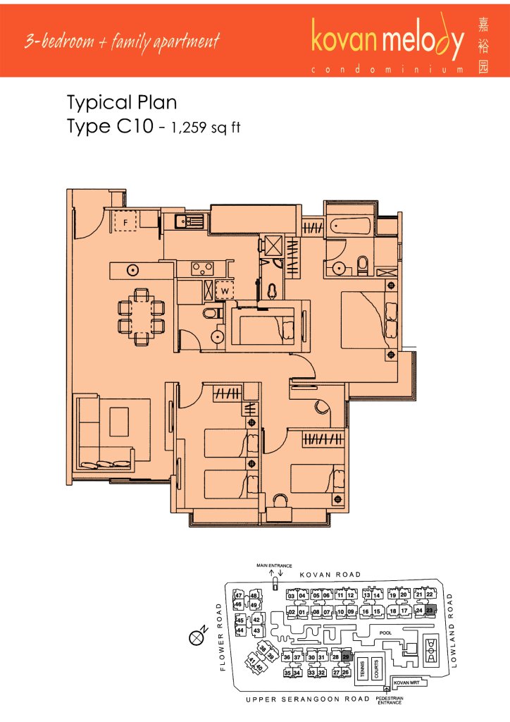 Kovan Melody floor plan Type C10, 1259 sqft, Hougang, Singapore
