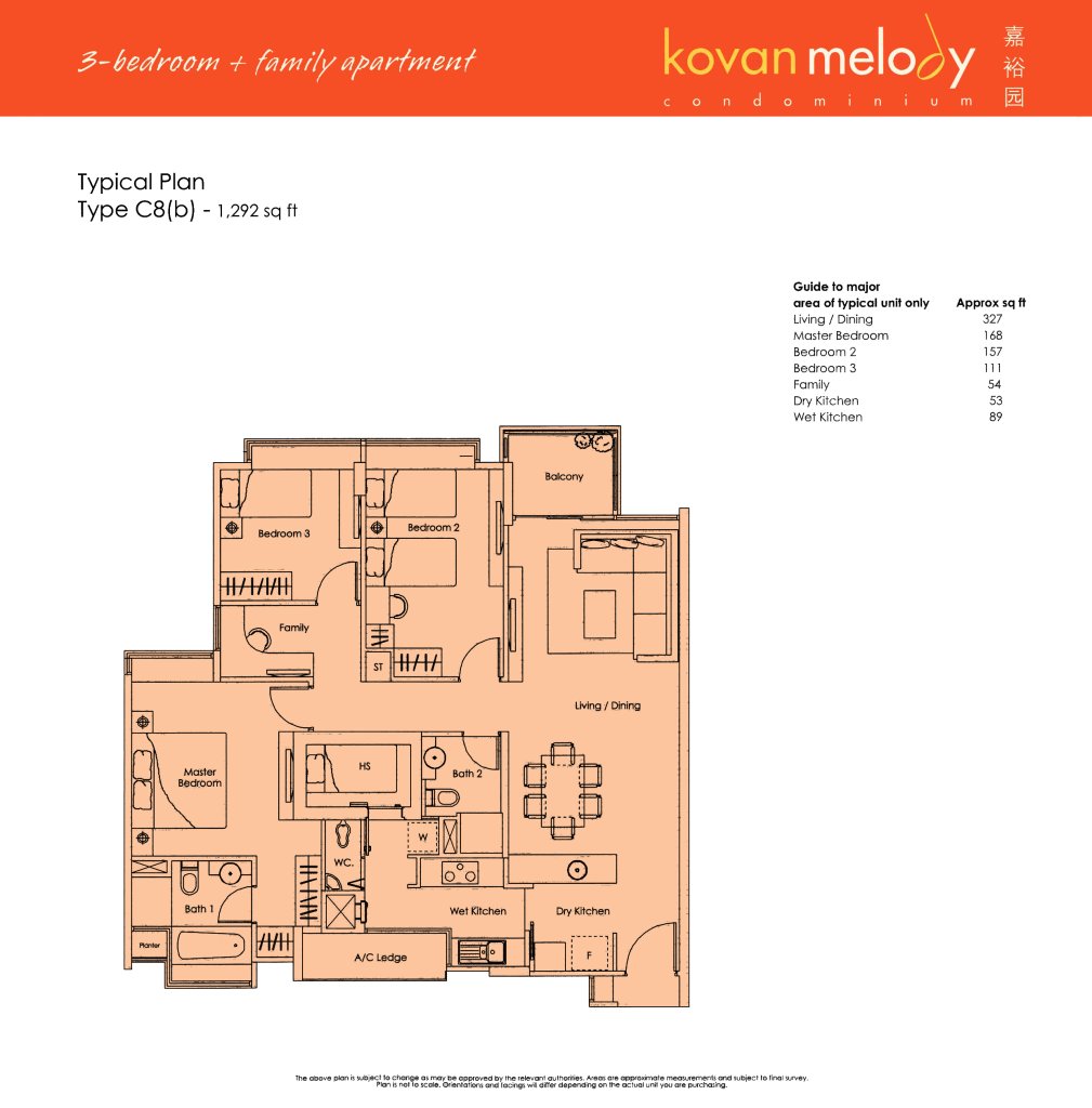 Kovan Melody floor plan Type Type-C8b, 1292 sqft, Hougang, Singapore