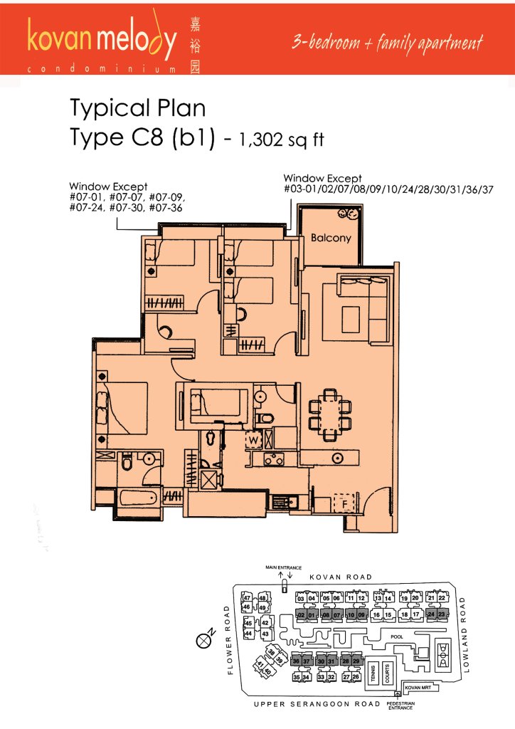 Kovan Melody floor plan Type C8b1, 1302 sqft, Hougang, Singapore