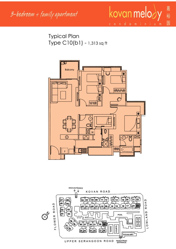 Kovan Melody floor plan Type C10b1, 1313 sqft, Hougang, Singapore