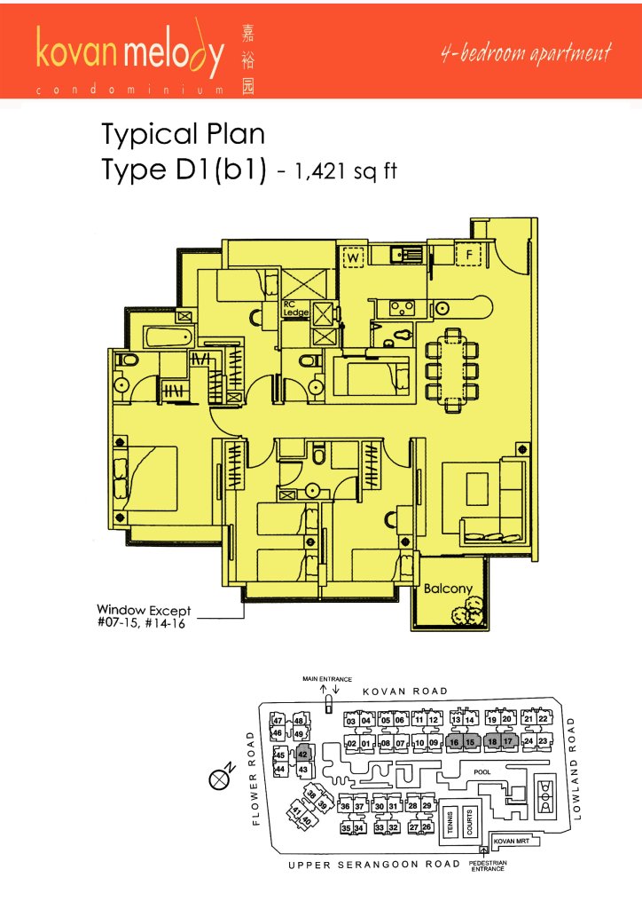 Kovan Melody floor plan Type D1b1, 1421 sqft, Hougang, Singapore