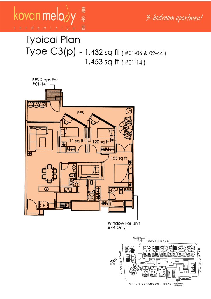 Kovan Melody floor plan Type C3p, 1453 sqft, Hougang, Singapore