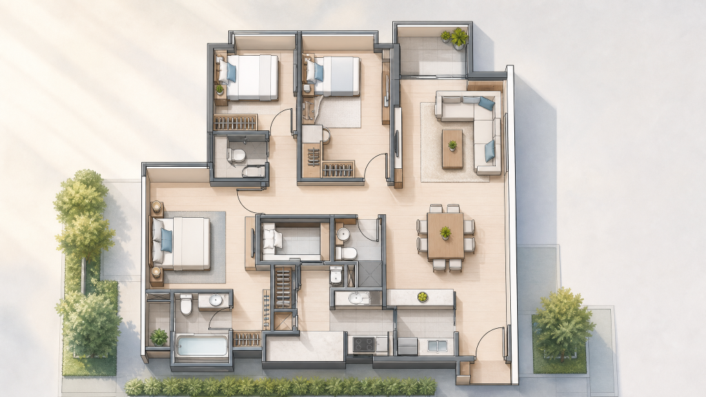 Kovan Melody illustrated 3 bedroom unit layout, Hougang, Singapore