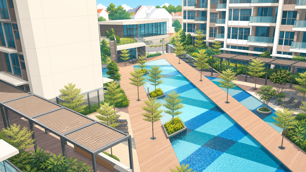 Kovan Regency aerial view of the pool deck