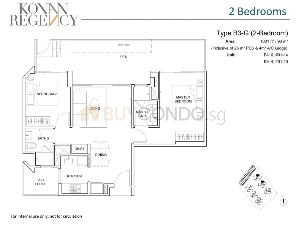Kovan Regency floor plan Type B3-G, 1001 sqft, Hougang, Singapore