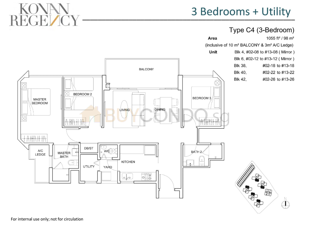 Kovan Regency floor plan Type C4, 1055 sqft, Hougang, Singapore