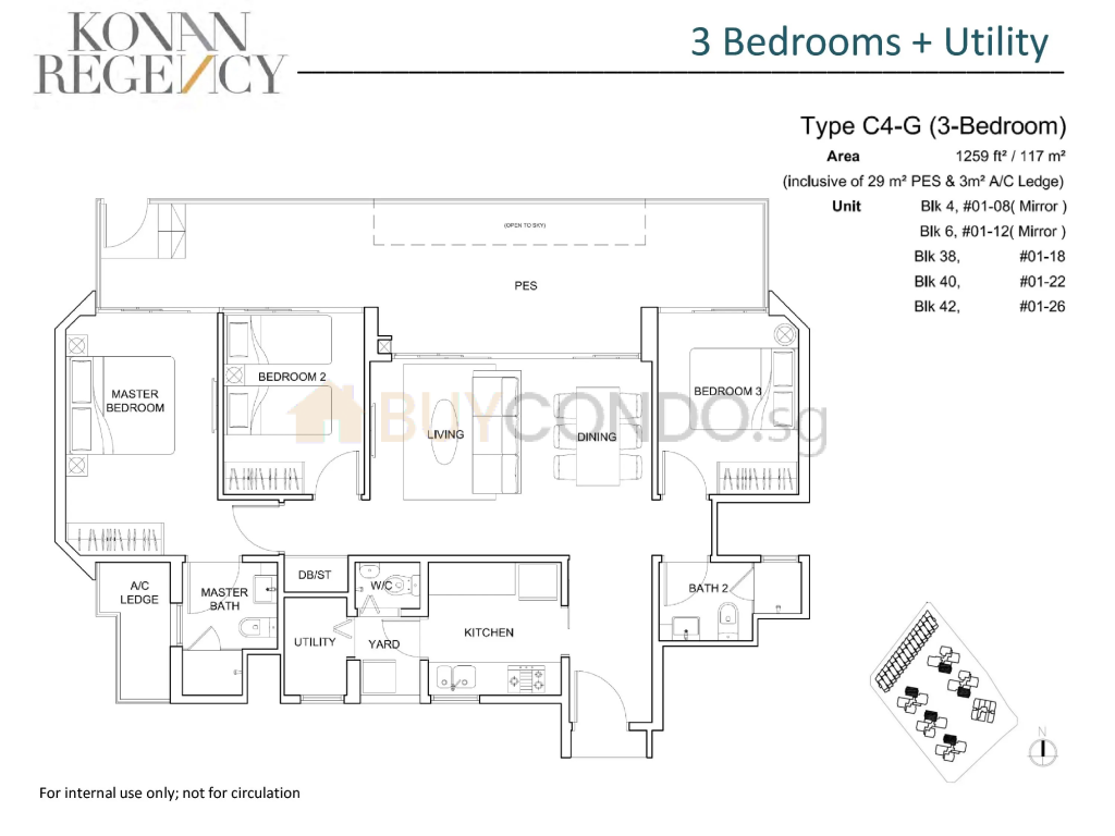 Kovan Regency floor plan Type C4-G, 1259 sqft, Hougang, Singapore