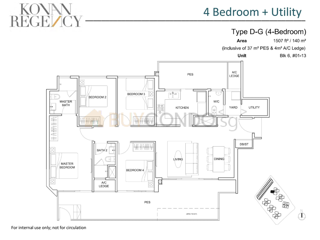 Kovan Regency floor plan Type D-G, 1507 sqft, Hougang, Singapore