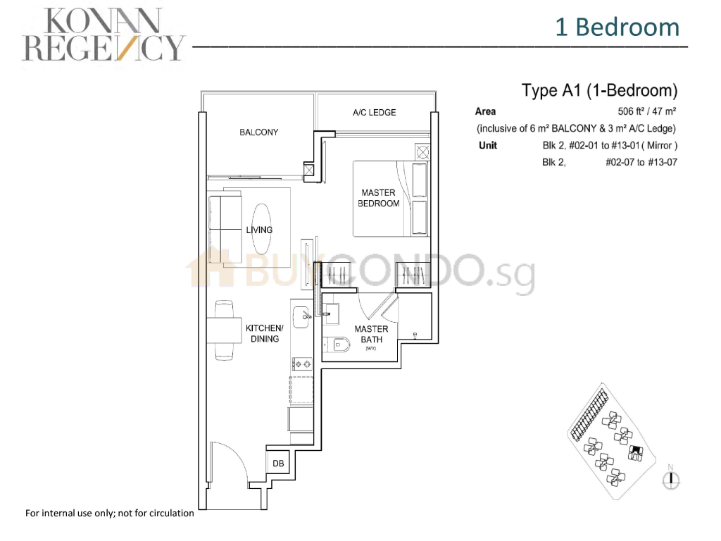 Kovan Regency floor plan Type A1, 506 sqft, Hougang, Singapore