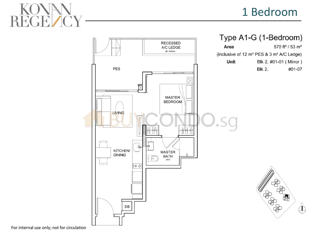Kovan Regency floor plan Type A1-G, 570 sqft, Hougang, Singapore