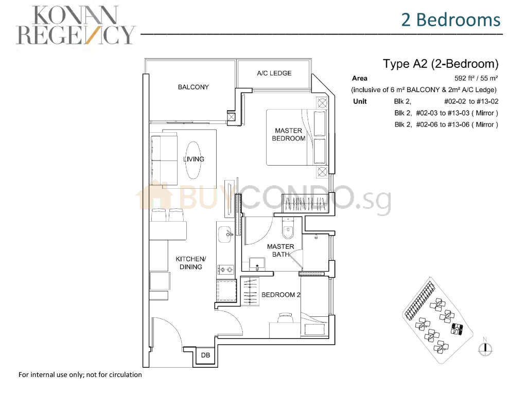 Kovan Regency floor plan Type A2, 592 sqft, Hougang, Singapore