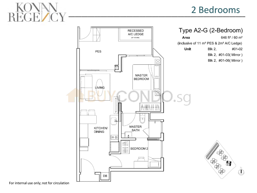 Kovan Regency floor plan Type A2-G, 646 sqft, Hougang, Singapore