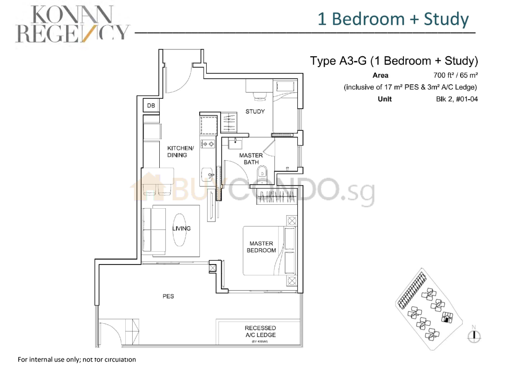 Kovan Regency floor plan Type A3-G, 700 sqft, Hougang, Singapore