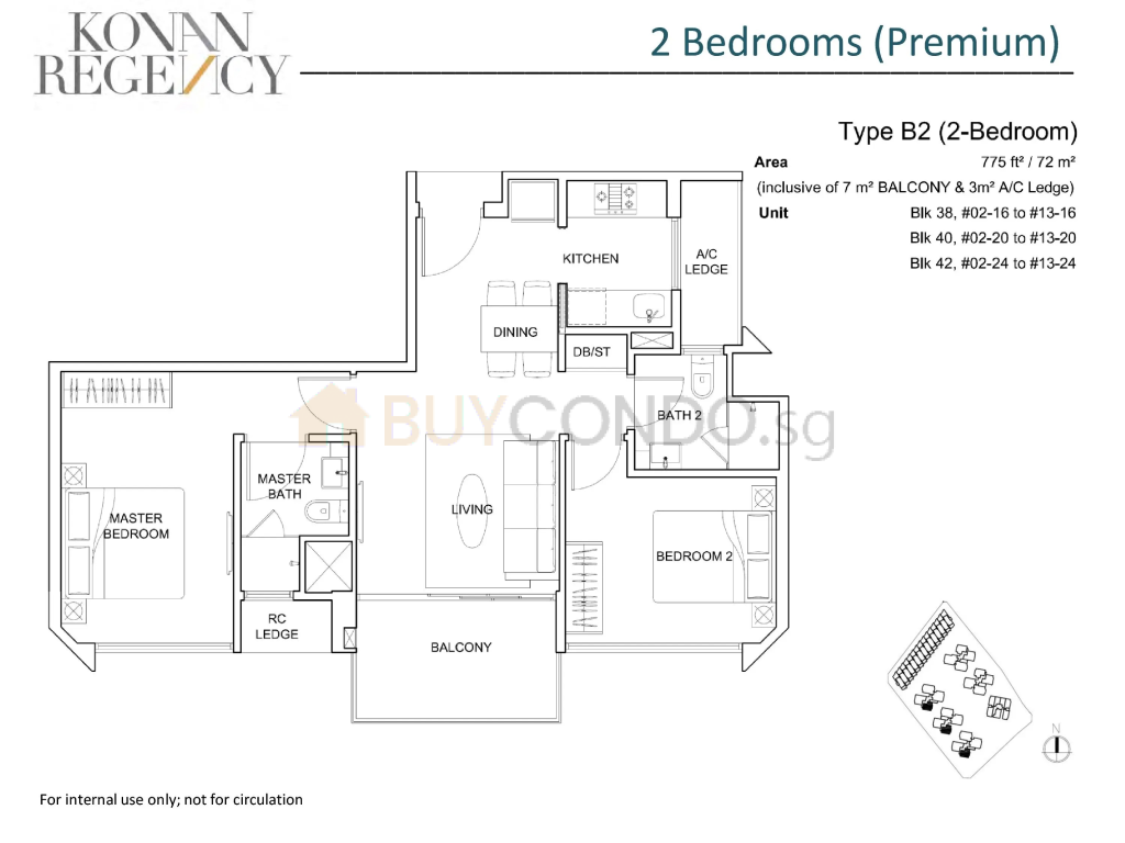 Kovan Regency floor plan Type B2, 775 sqft, Hougang, Singapore
