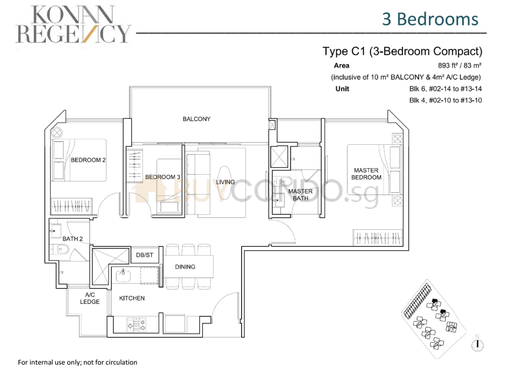 Kovan Regency floor plan Type C1, 893 sqft, Hougang, Singapore
