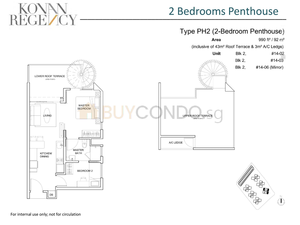 Kovan Regency floor plan Type PH2, 990 sqft, Hougang, Singapore