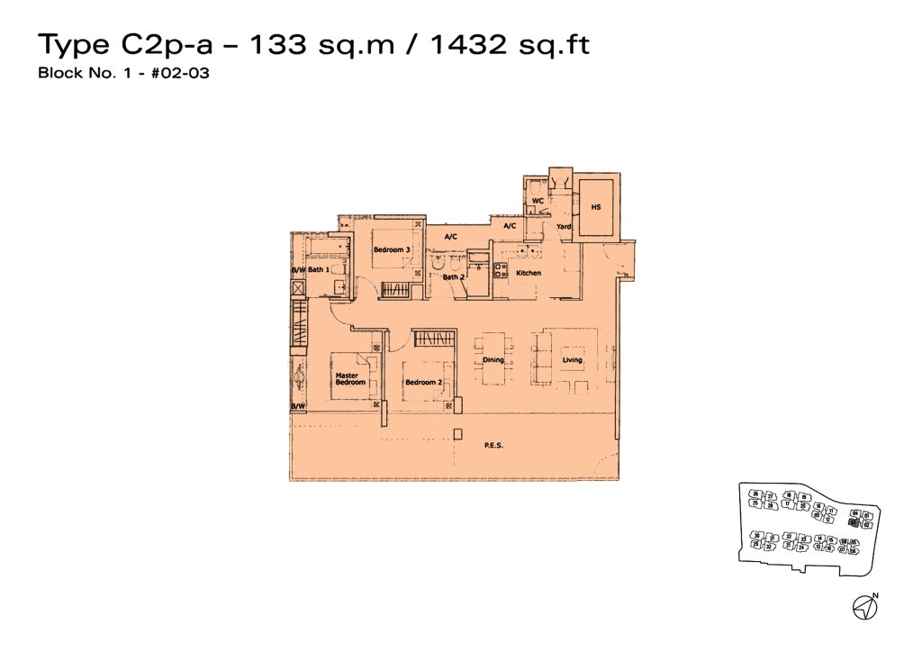 Kovan Residences floor plan Type C2p-a, 1432 sqft, Hougang, Singapore