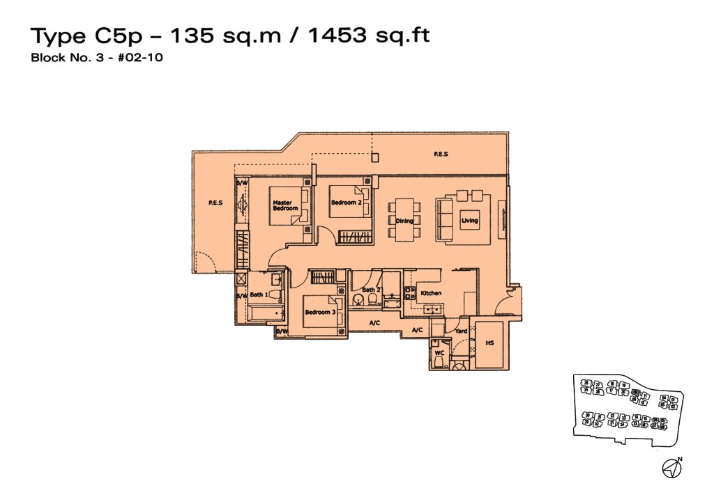 Kovan Residences floor plan Type C5p, 1453 sqft, Hougang, Singapore
